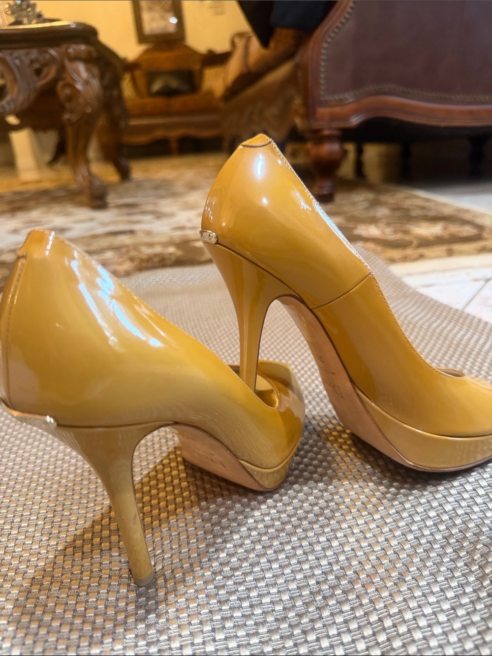 Dior Yellow Patent Leather Peep-Toe High Heels - Picture 4 of 7
